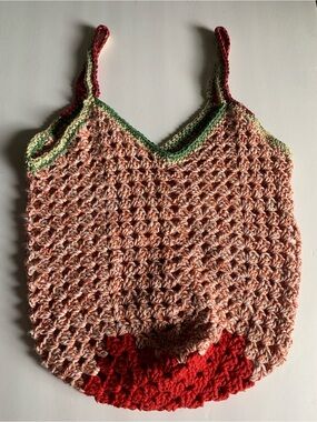 Handmade Crochet Market Tote  Red White Green